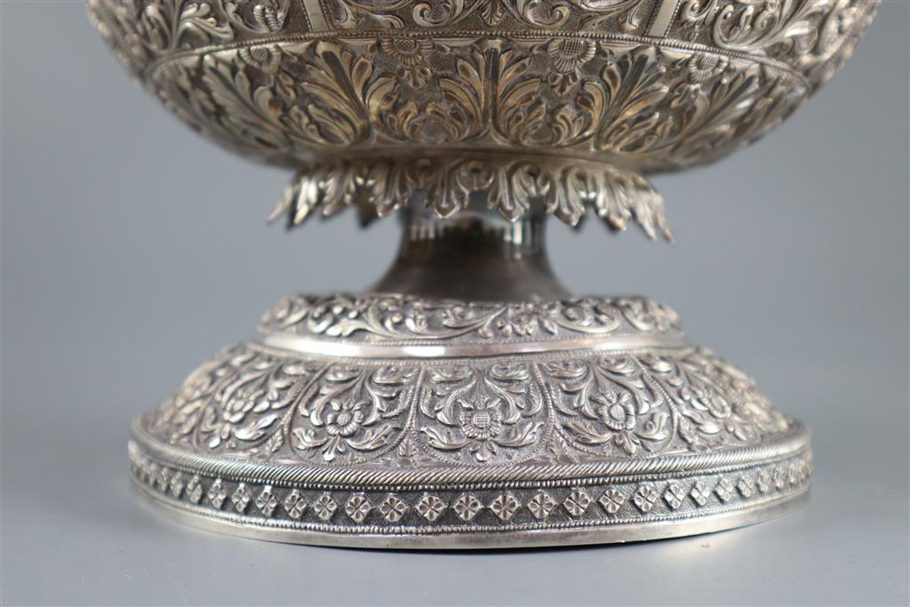 A fine Indian silver pedestal rose or small punch bowl by Oomersee Mawjee, Bhuj, Kutch, c.1900,